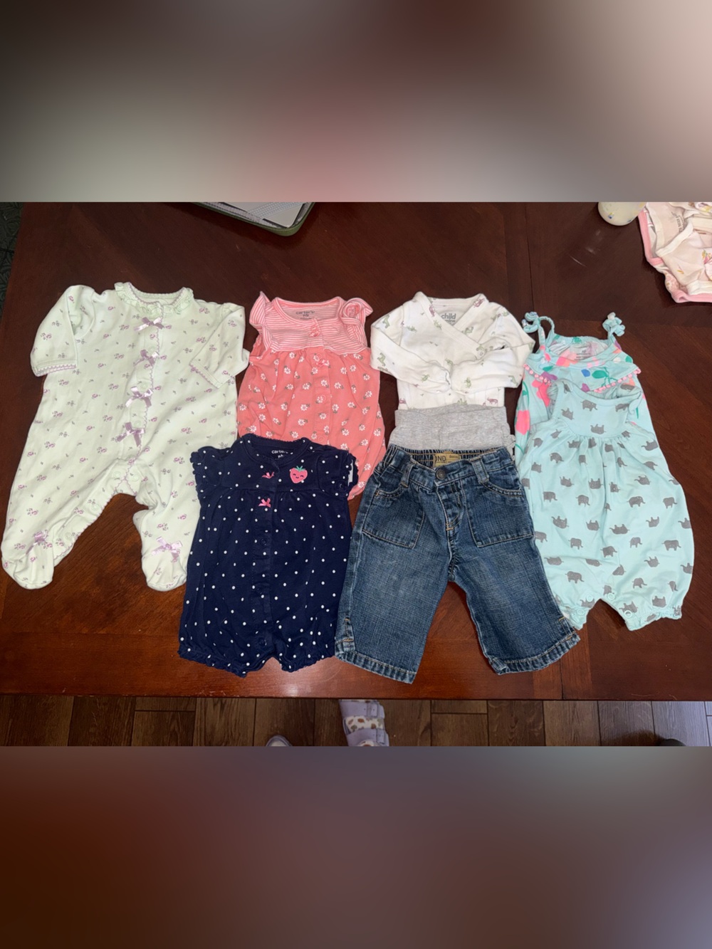Mixed Baby Clothing Bundle - Pastel Floral, Navy Polka Dot, Coral